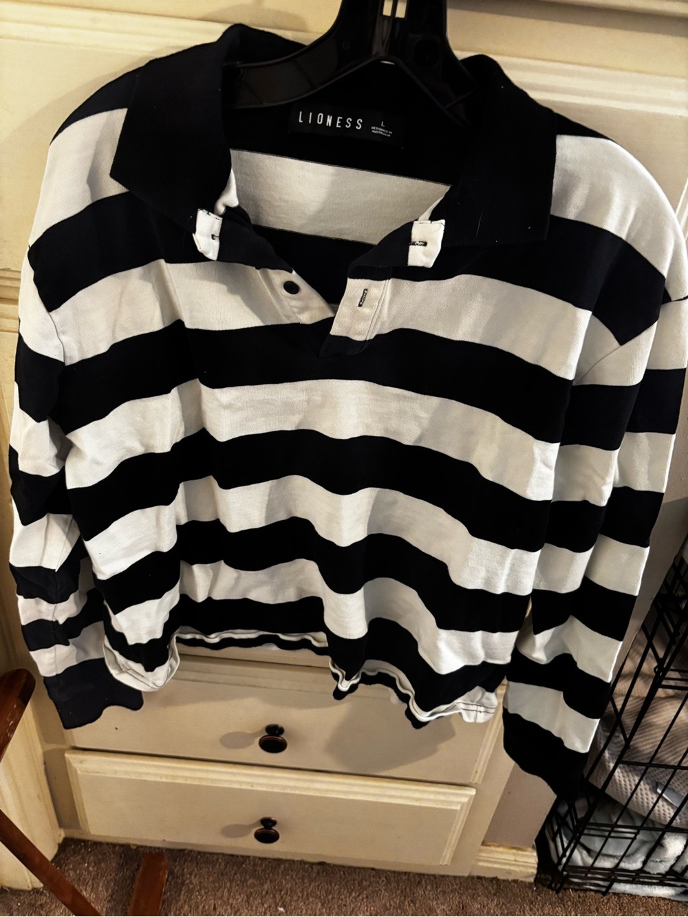 Lioness Black & White Striped Polo